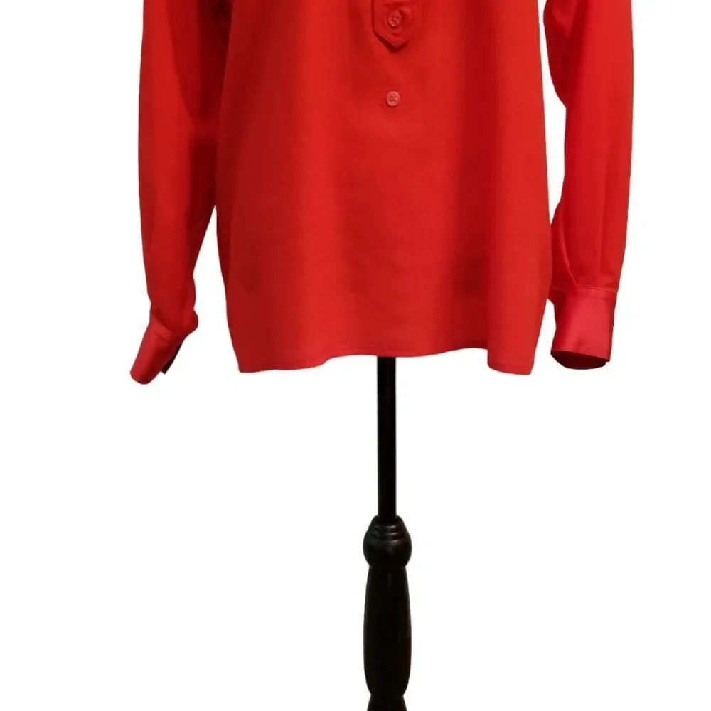 Vintage Escada Red Long Sleeve Wool 1/2 Button Down Top Size 6 - Picture 14 of 16